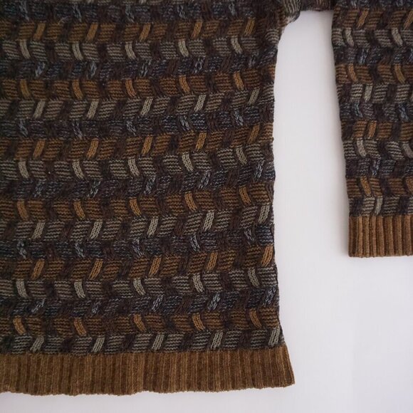 VTG 80s Scandia Woods Brown Olive Green 3D Biggie Cosby Crewneck Knit Sweater M - Picture 9 of 9